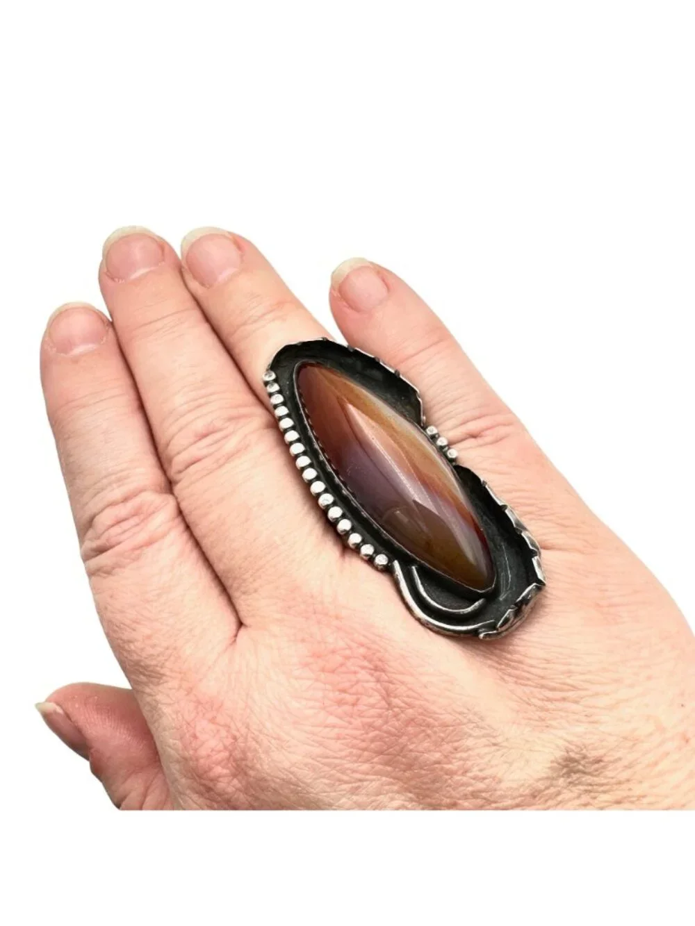 Native American Womens Mens Ring Sterling Silver Agate Ring Huge Statement